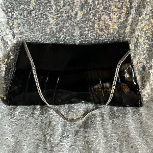 Elegant Black Clutch with Silver Chain Strap